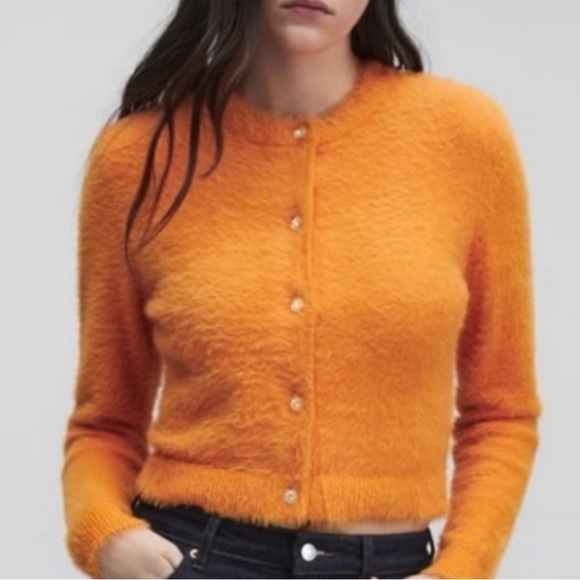 Zara Sweaters Zara Fuzzy Orange Cardigan Poshmark